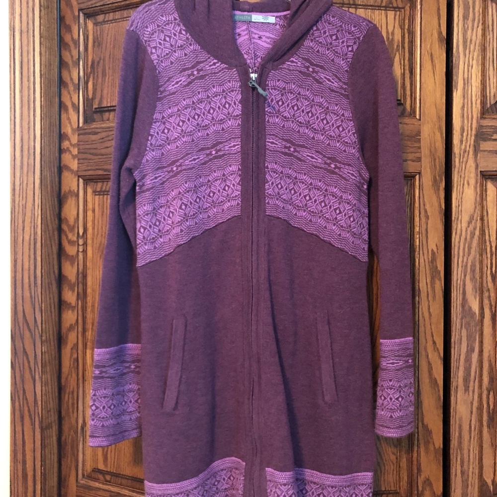 Athleta Purple Patterned Zip Hooded Cardigan